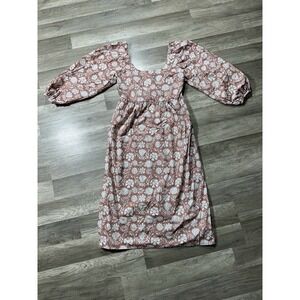 FAHERTY Freya MIDI Dress Scoop Neck Balloon Sleeve Cotton Brown Clay Sz‎ Small